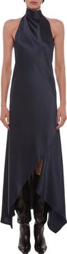 Helmut Lang Tie Neck Silk Maxi Dress