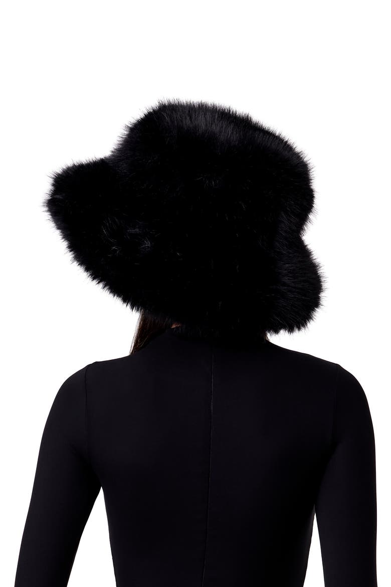 Oversize Faux Fur Bucket Hat, Alternate, color, BLACK