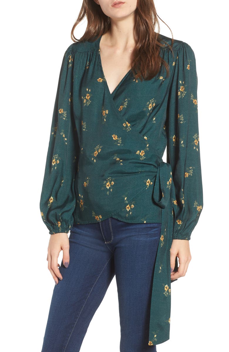 Hinge Floral Spot Wrap Top, Main, color,