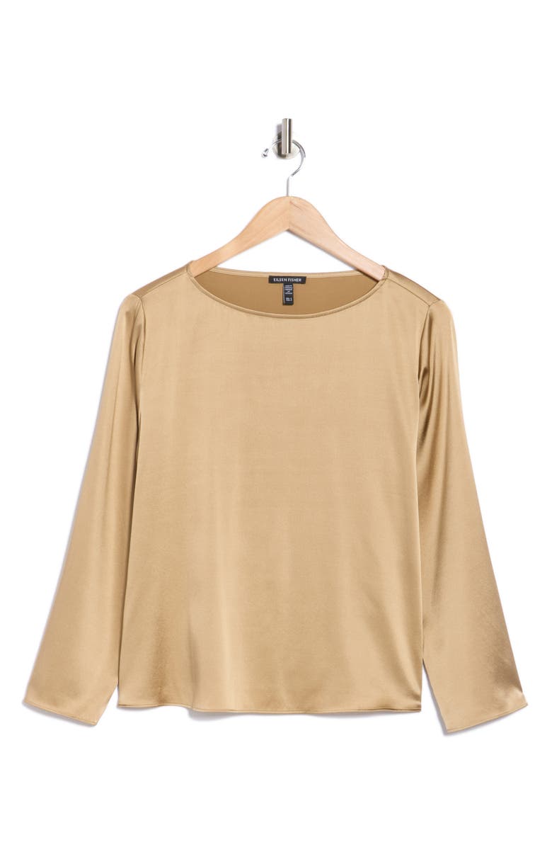 Eileen Fisher Bateau Neck Silk Blend Top, Alternate, color, Biscuit