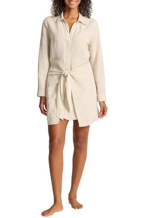St. Lucia Long Sleeve Linen Blend Cover-Up Shirtdress