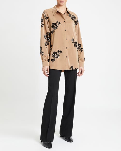 Santorelli Women's Sequin Floral Buttoned Shirt In Latte/black