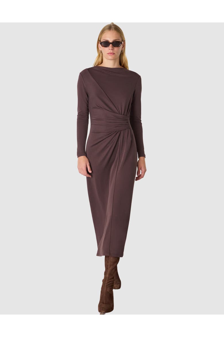 Ruched Detail Midi Dress, Main, color, Chocolate