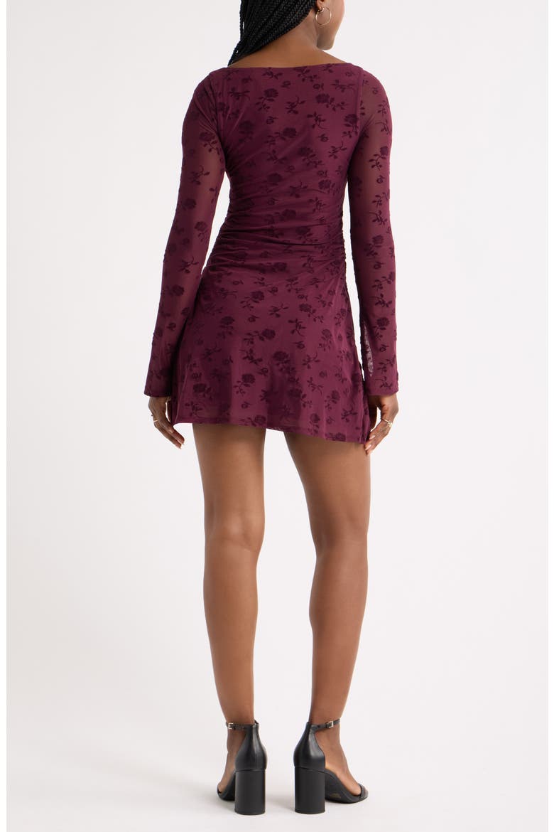 Flocked Mesh Minidress, Alternate, color, BURGUNDY STEM