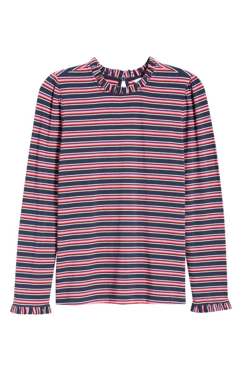 Caslon<sup>®</sup> Ruffle Detail Top, Alternate, color, Navy- Pink Alli Stripe