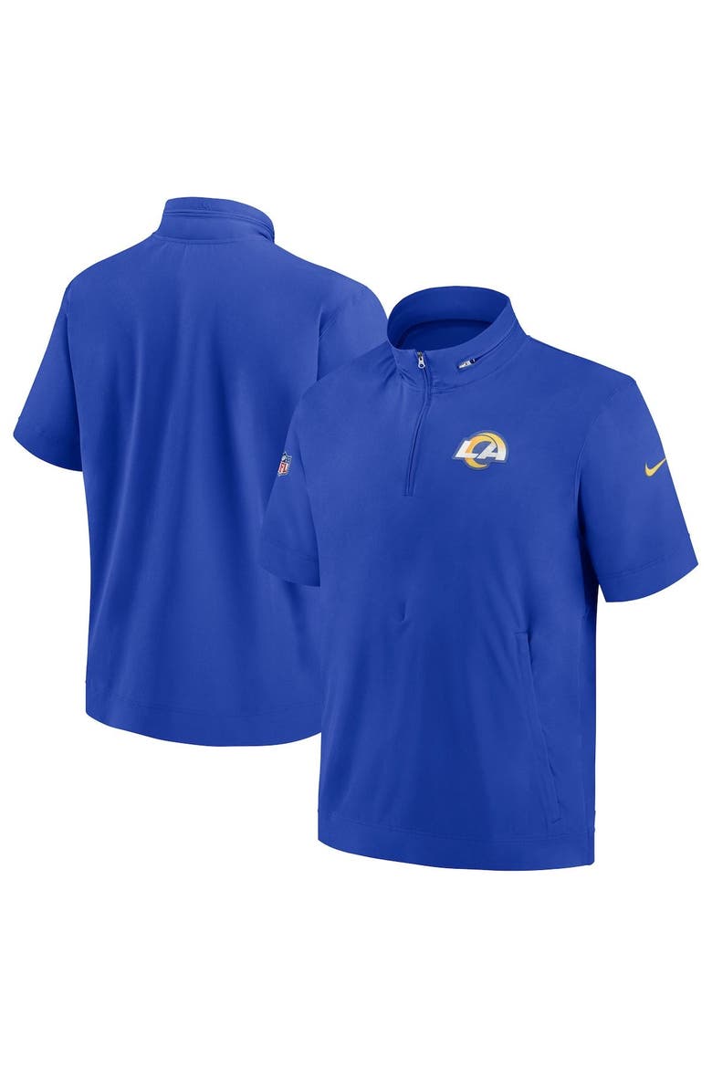 Men's Nike  Royal Los Angeles Rams Sideline Coach Short Sleeve Hoodie Quarter-Zip Jacket, Alternate, color, Royal