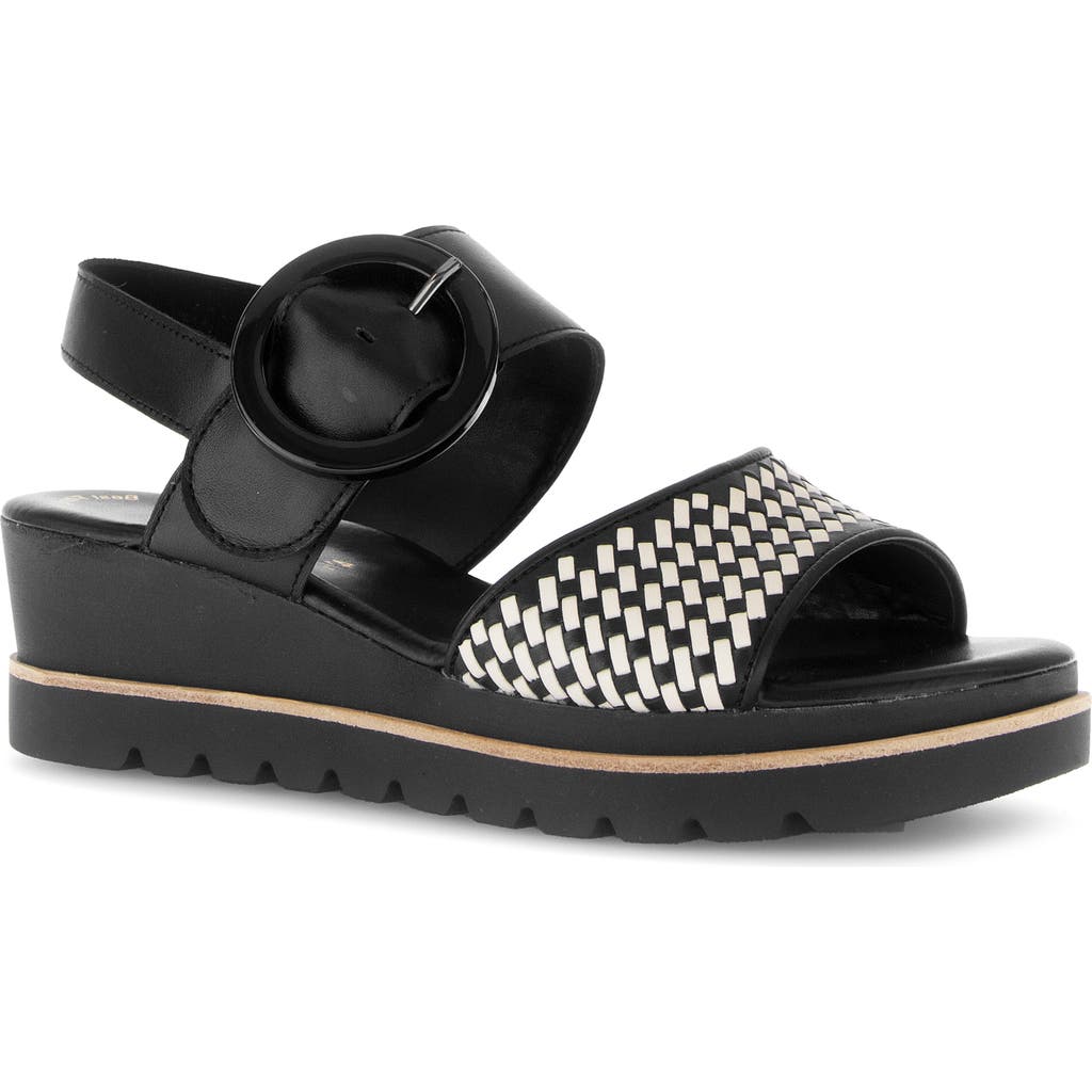Gabor Strappy Slingback Wedge Sandal In Black