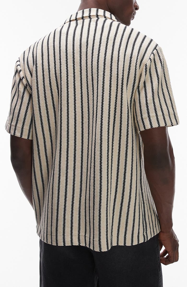 Topman Stripe Knit Camp Shirt, Alternate, color, Stone