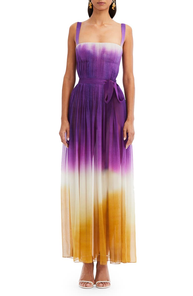 Oscar de la Renta Ombré Pleated Silk Chiffon Gown, Main, color,