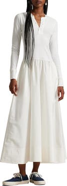 Polo Ralph Lauren Long Sleeve Mixed Media Henley Midi Dress