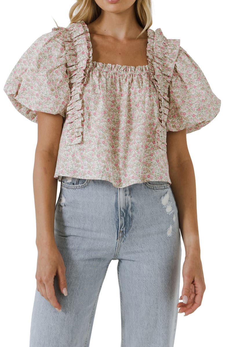 English Factory Floral Puff Sleeve Top, Alternate, color,