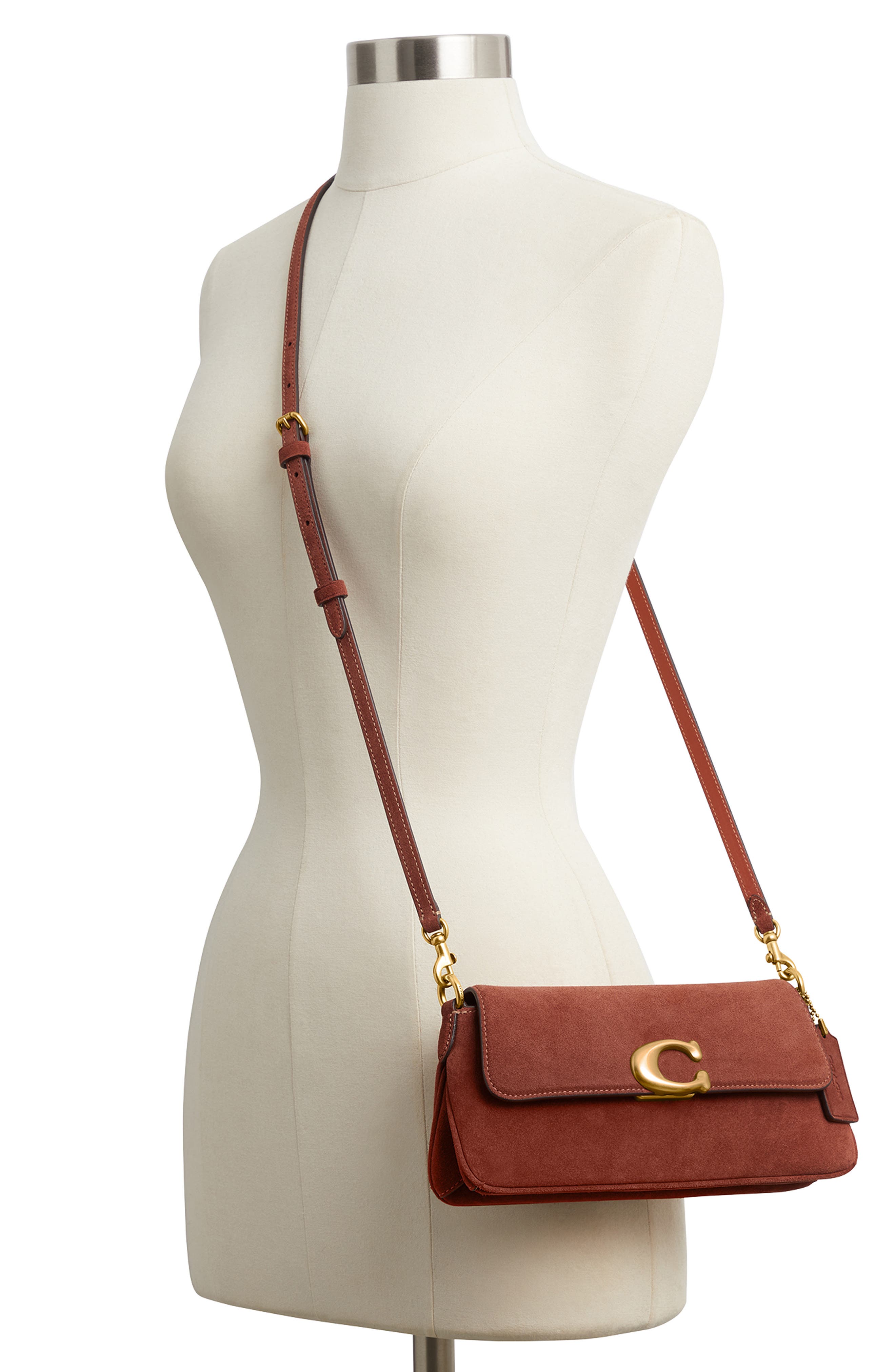 COACH Jet Suede Shoulder Bag, Alternate, color, Clay