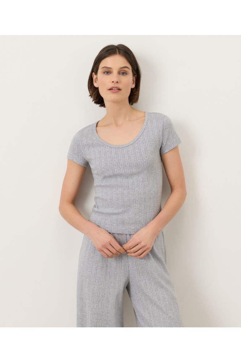 Organic Cotton Pointelle Scoop Neck Tee, Main, color, Heather Grey