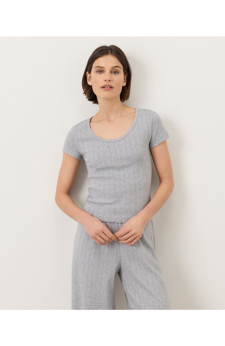 Pact Organic Cotton Pointelle Scoop Neck Tee, Main, color, Heather Grey