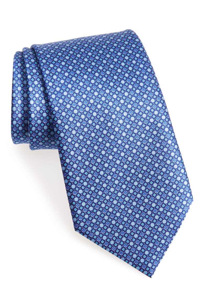 Ermenegildo Zegna Geometric Dot Silk Tie, Main, color, MD BLUE FAN