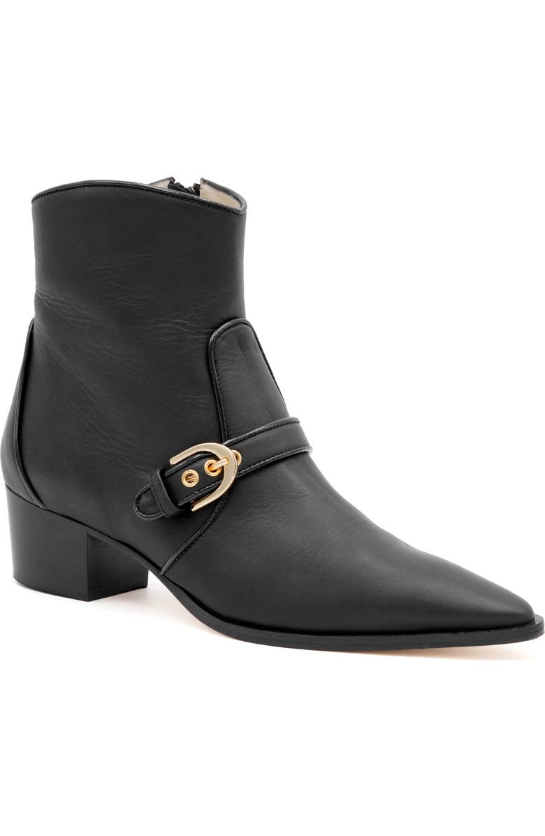 Amalfi by Rangoni Plotina Pointed Toe Bootie, Main, color, Nero Vapor Gold Buckle