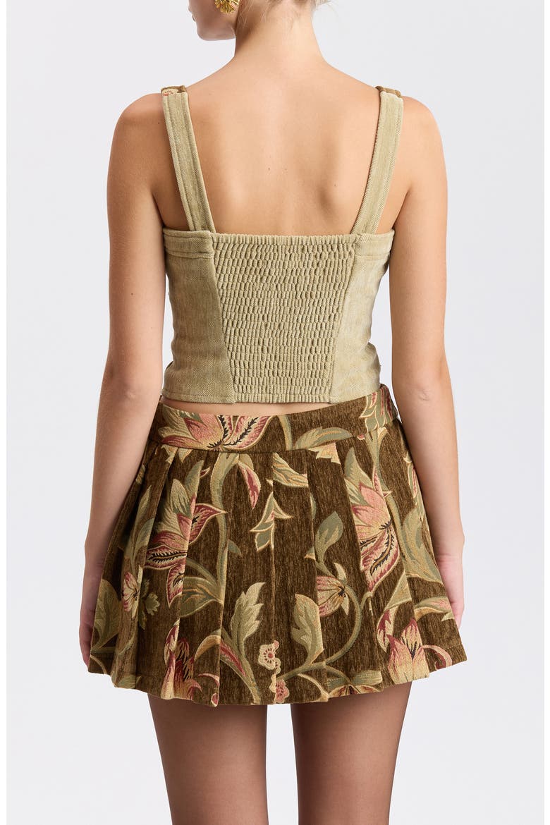 Floral Brocade Front Zip Corset Top, Alternate, color, BROWN FLORAL MULTI