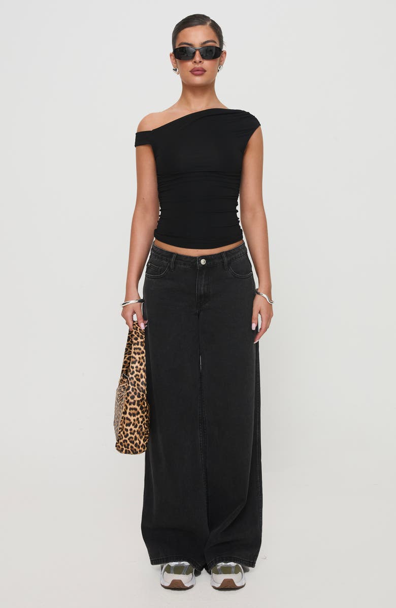 Princess Polly Ramos Low Rise Wide Leg Jeans, Alternate, color, Washed Black