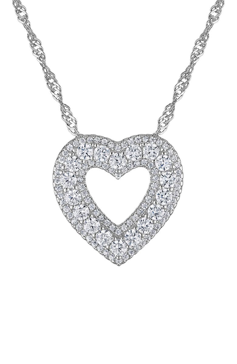 FZN Pavé Cubic Zirconia Heart Pendant Necklace, Main, color, White