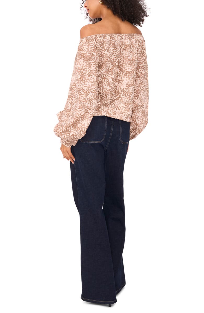 Vince Camuto Abstract Print Off the Shoulder Top, Alternate, color, Camel