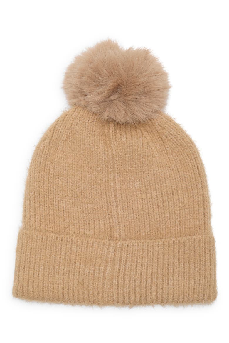 Studded Ribbed Pom Beanie, Alternate, color, TAUPE