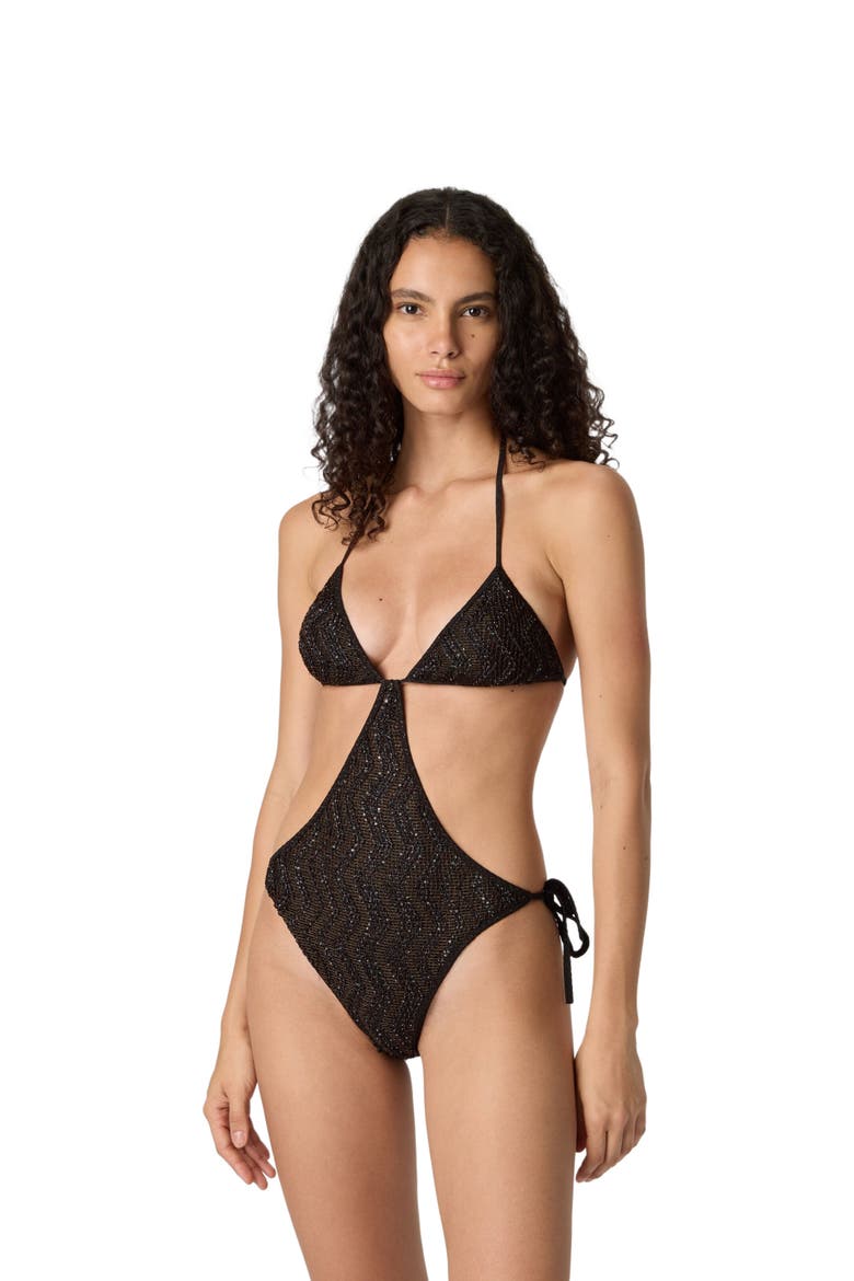 Zigzag Mesh Trikini With Sequins, Main, color, Brown