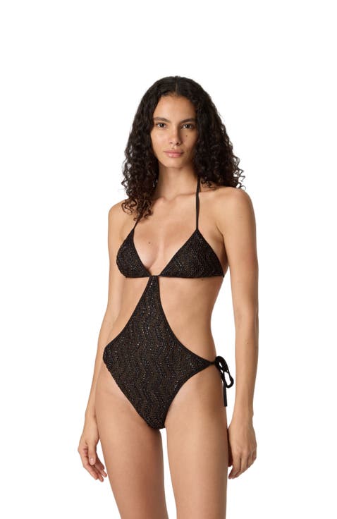 Zigzag Mesh Trikini With Sequins
