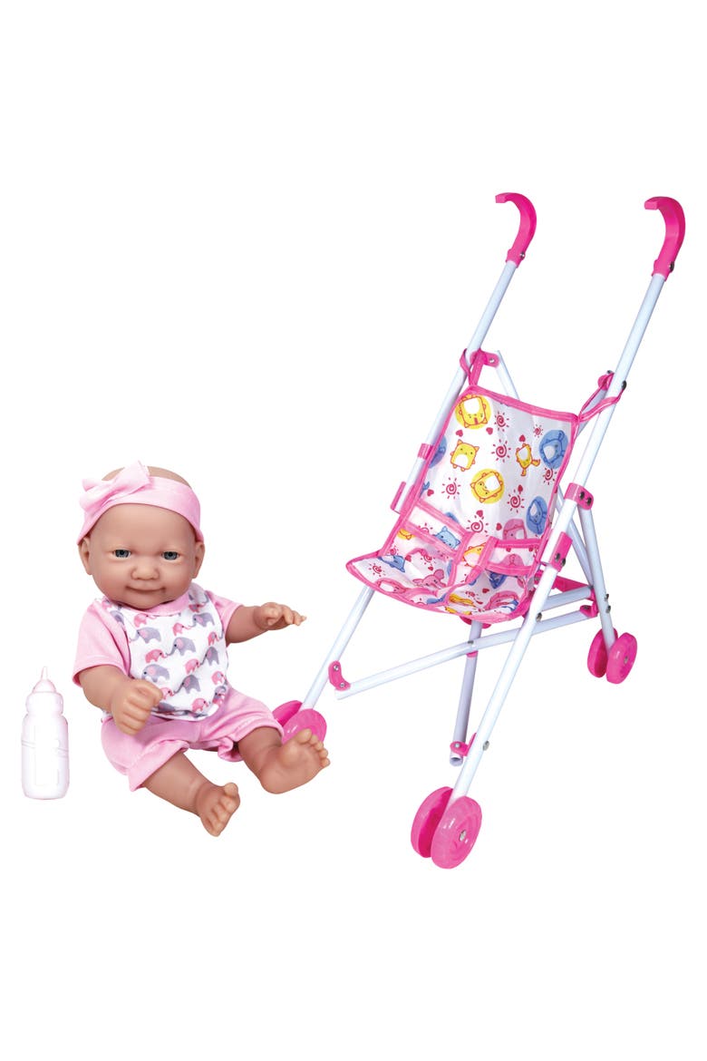 10 Inch Baby Doll & Umbrella Stroller Set, Ages 2+, Main, color, Multicolored