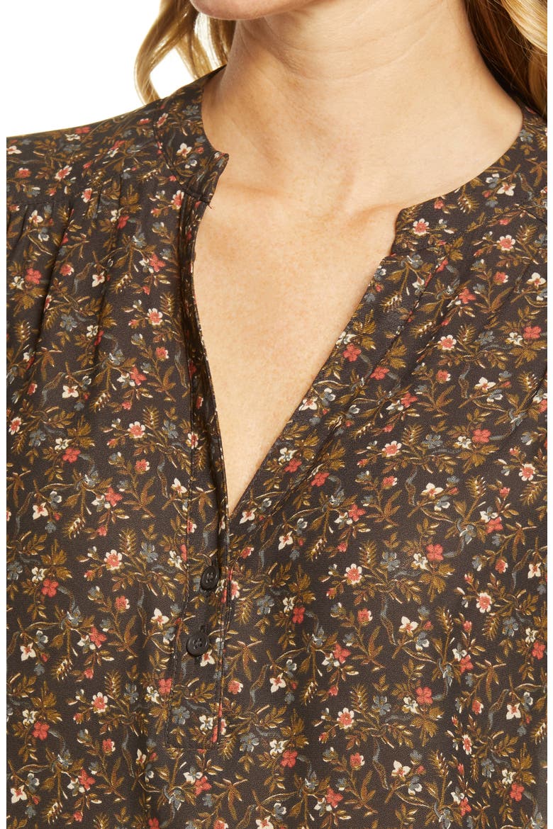 Shirred Popover Top, Alternate, color, BROWN GANACHE PINE FLORAL