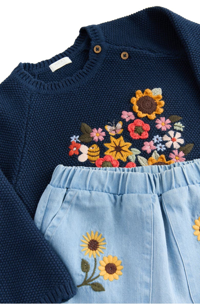 NEXT Kids' Embroidered Sweater & Jeans Set, Alternate, color, Blue