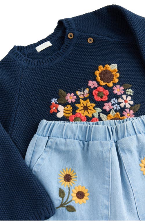 Next Kids' Embroidered Sweater & Jeans Set In Green