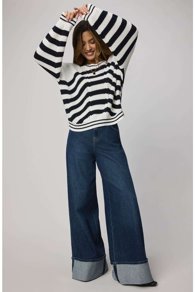 Vienna Chevron Cotton Sweater, Alternate, color, WHITE/ NAVY BLUE