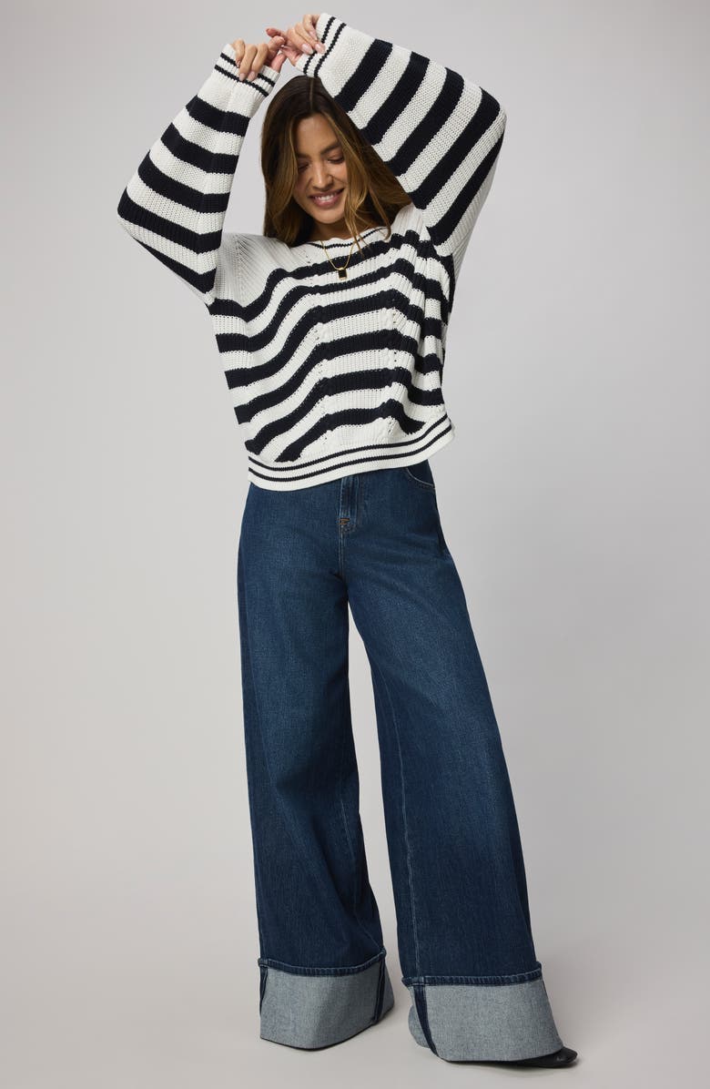 Splendid Vienna Chevron Cotton Sweater, Alternate, color, White/ Navy Blue