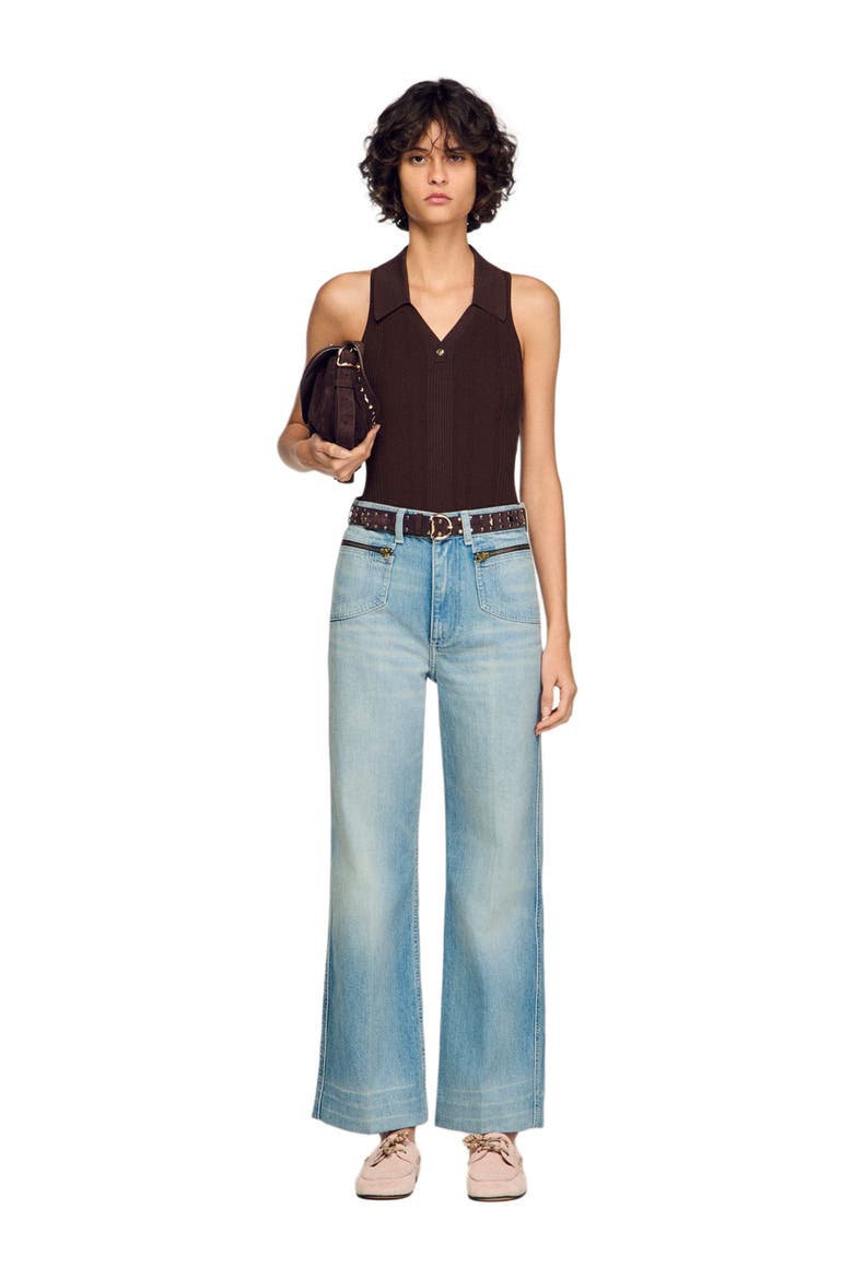 Faded straight zipped cotton jeans, Alternate, color, Blue jean