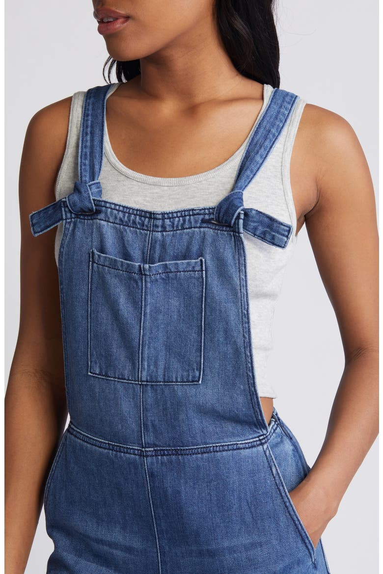 Frayed Hem Denim Overalls, Alternate, color, DARK WASH