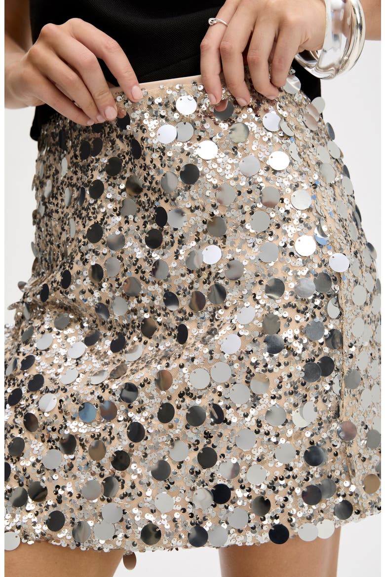 Paillette Miniskirt, Alternate, color, BLUSH SILVER