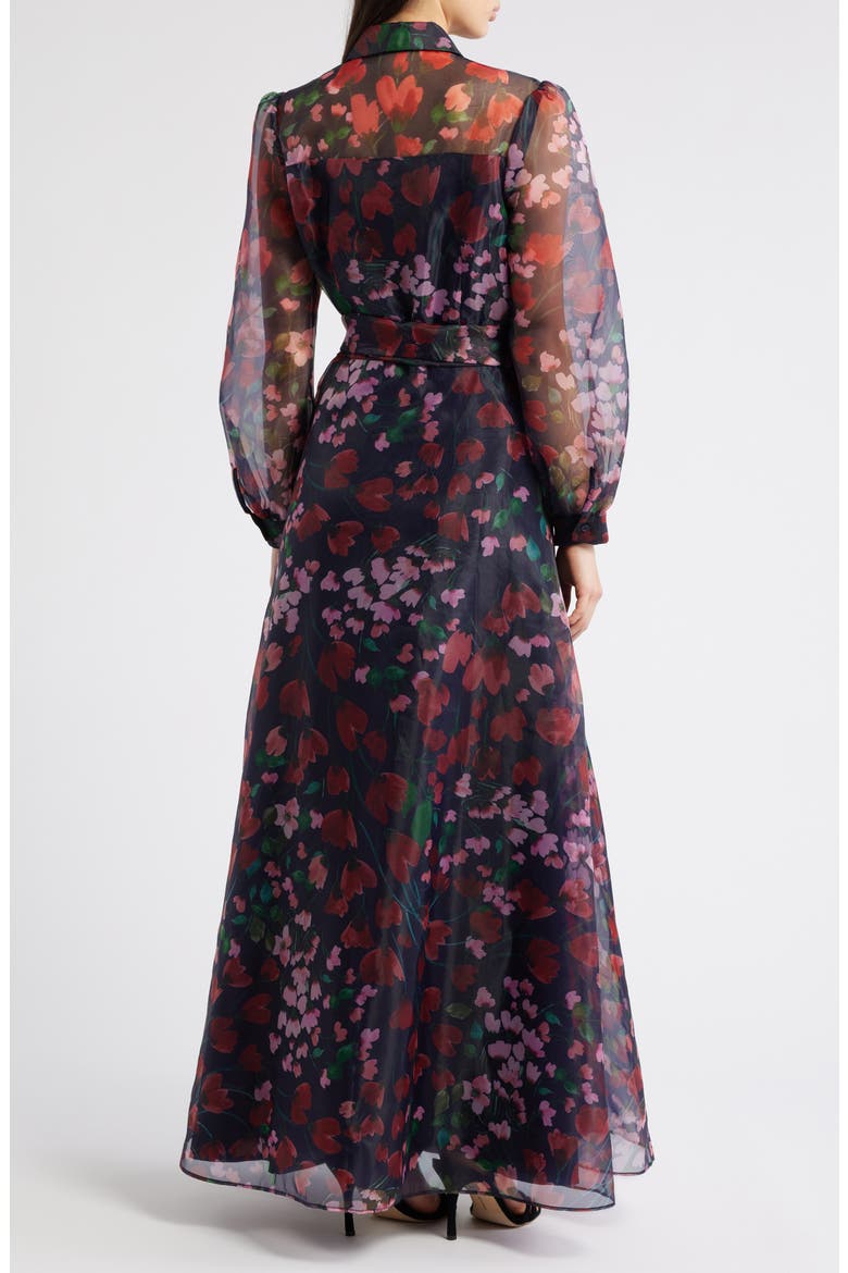 Floral Long Sleeve Organza Shirtdress Gown, Alternate, color, NAVY MULTI
