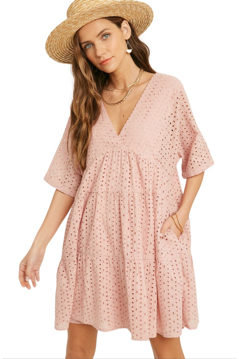 Eyelet Short Sleeve Dress, Alternate, color, BLUSH
