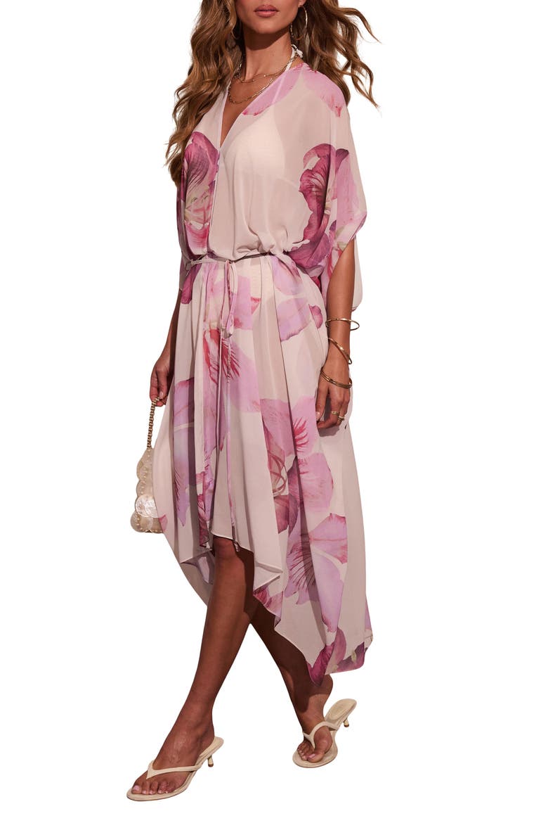 Paradise Blossom Floral Print High/Low Maxi Dress, Alternate, color, CREAM/ PINK