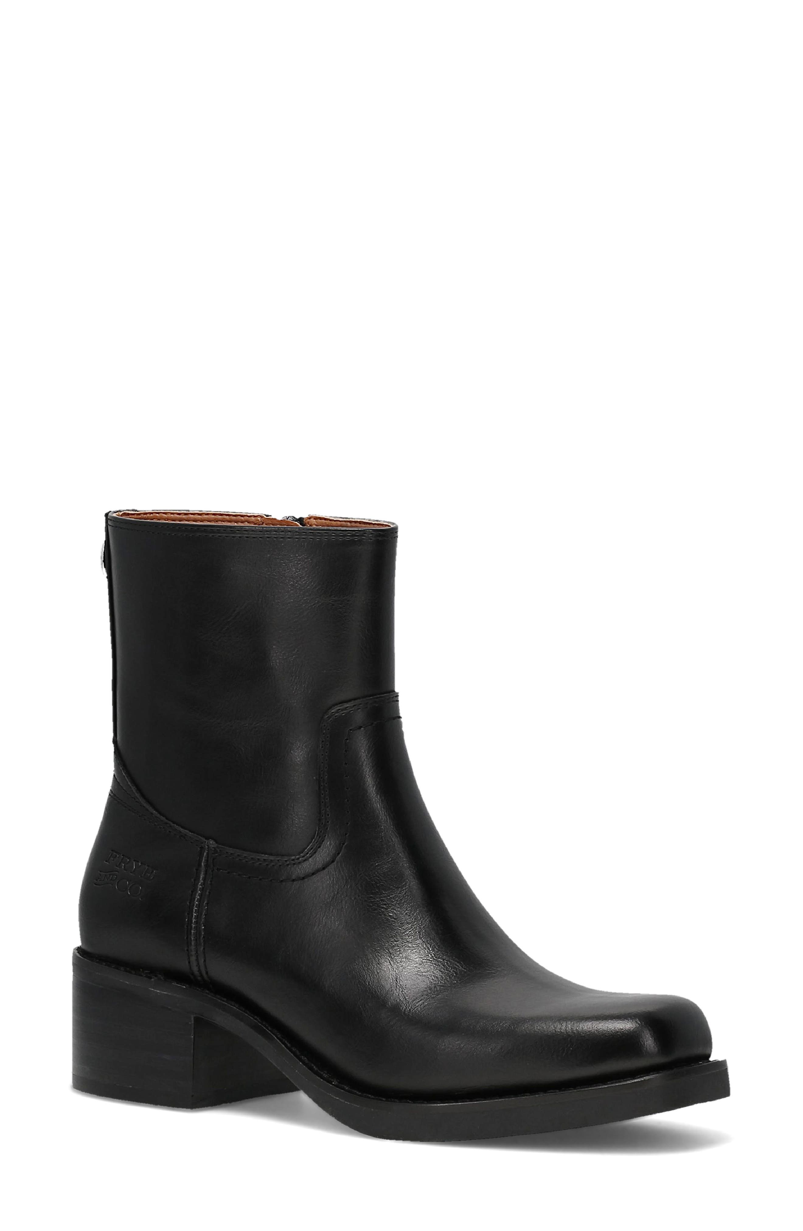 Miranda Low Zip Faux Leather Bootie, Main, color, BLACK