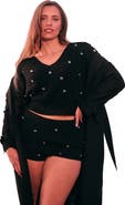 ELOQUII Heart Stud Sweater Hot Short