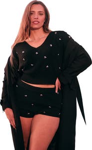 ELOQUII Heart Stud Sweater Hot Short