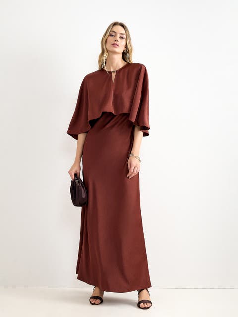 Joni Satin Cape Maxi Dress