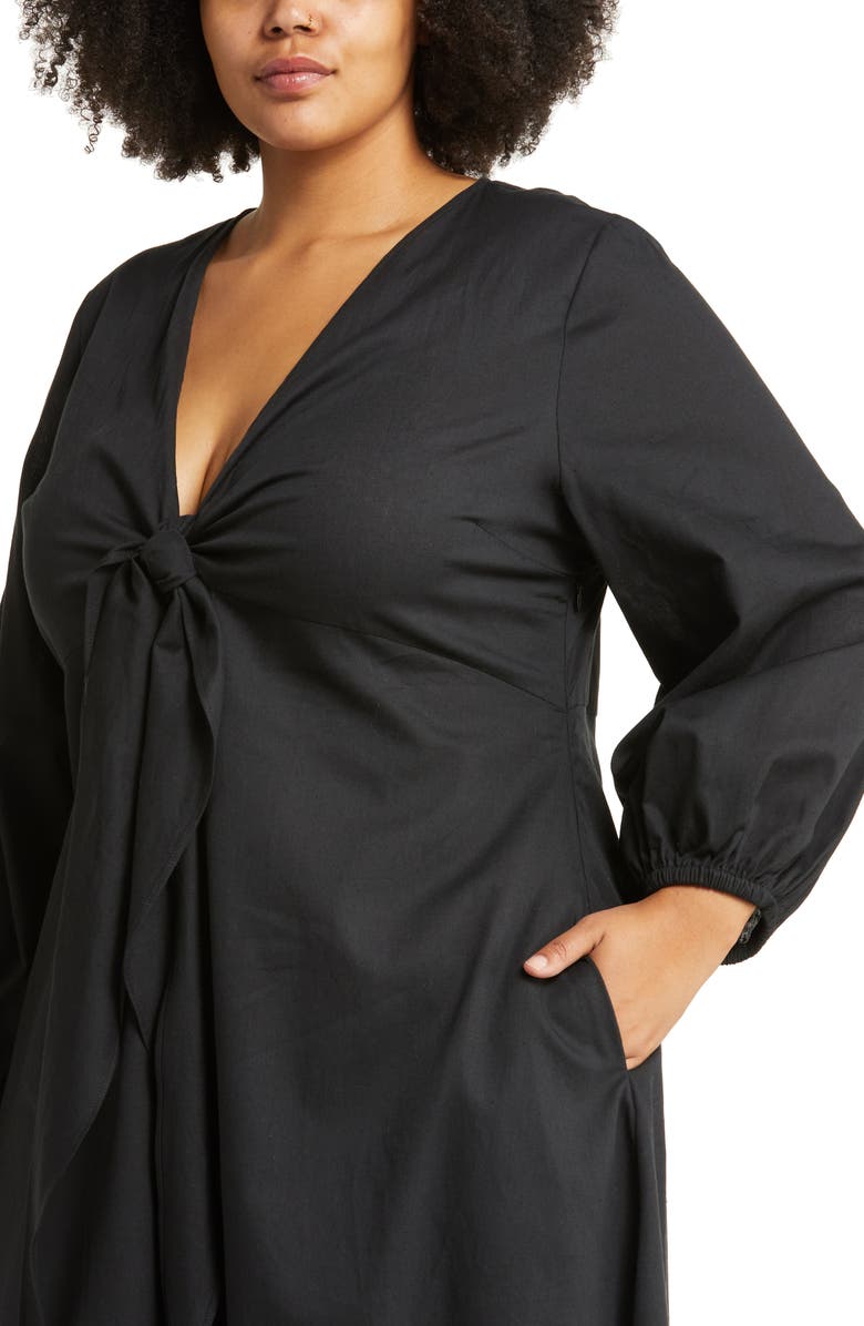 HARSHMAN Novella Knot Front Long Sleeve Midi Dress, Alternate, color, 