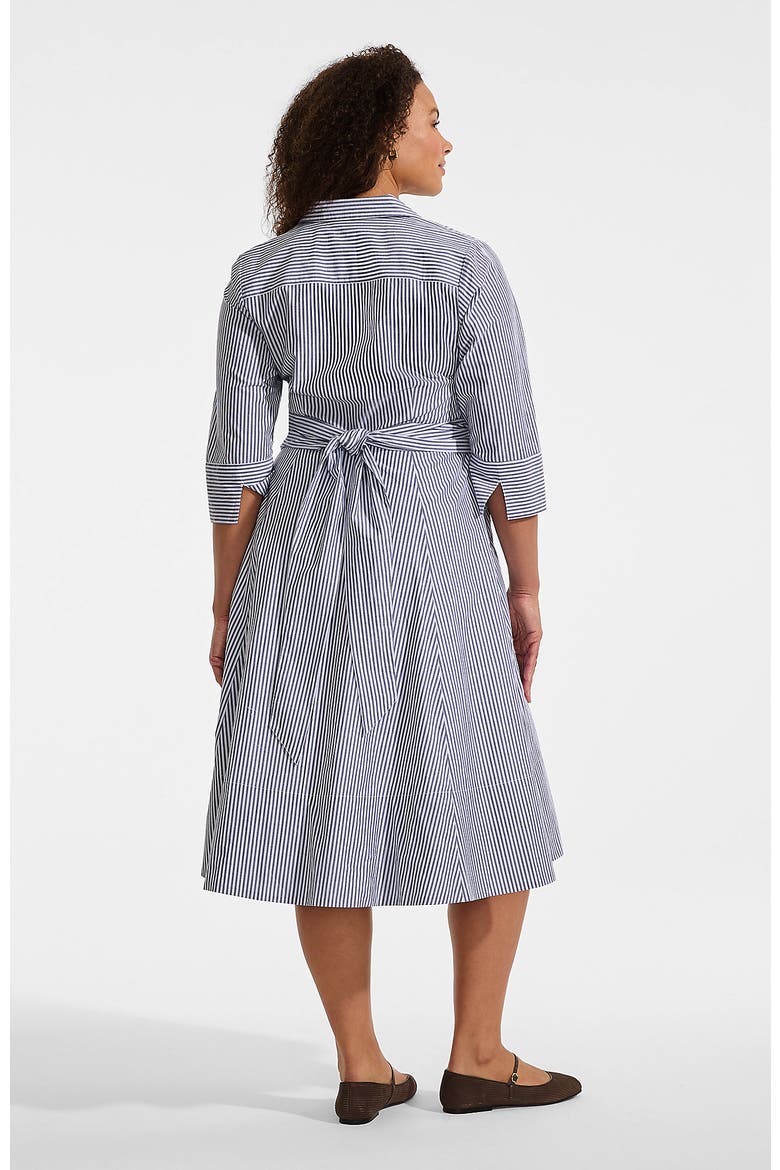 Plus Size Poplin Midi Wrap Front Dress, Alternate, color, Midnight Sky Pinstripe