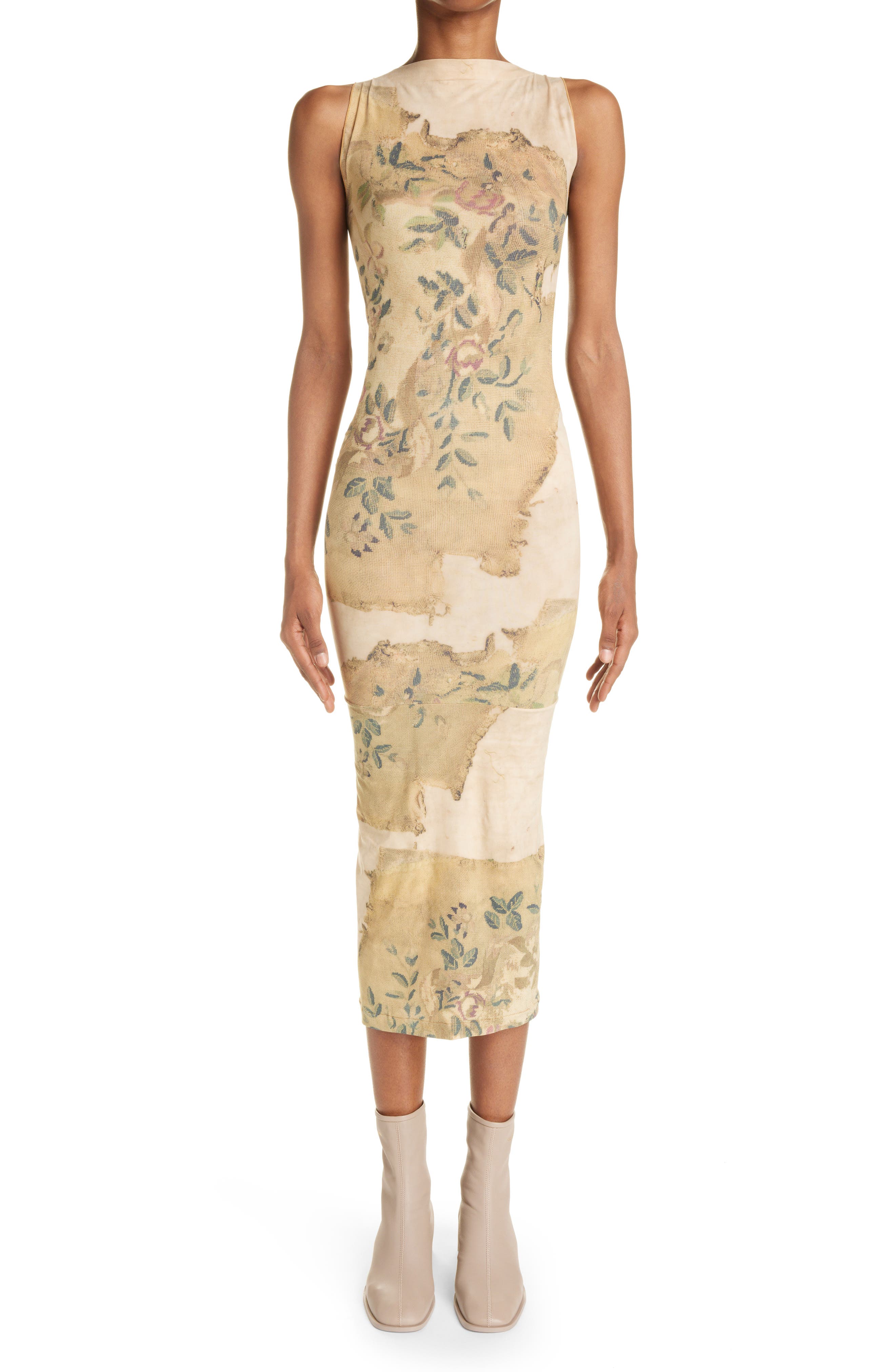 acne studios beige seamless midi dress Eika Rug Print (Women) Crepe dress