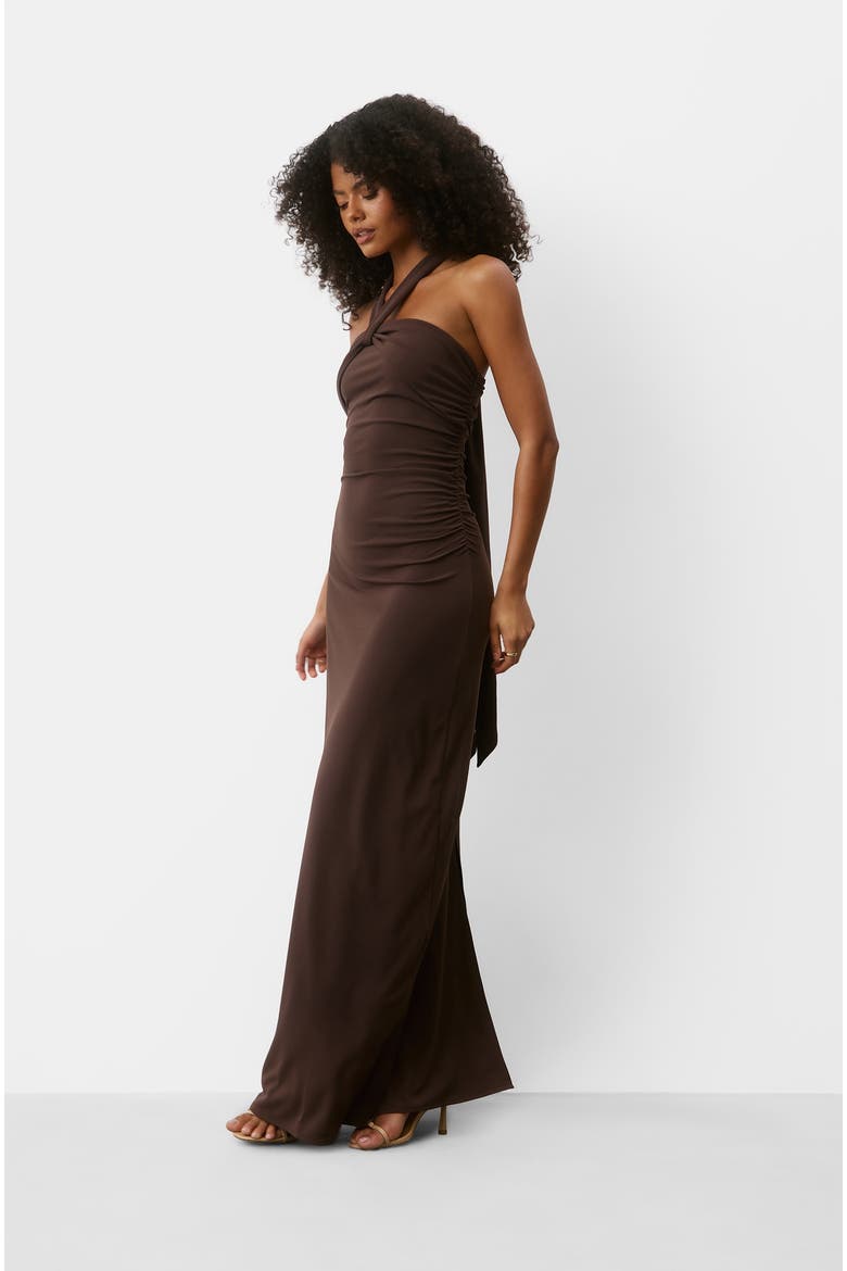 Halter Neck Sculpt Bridesmaid Dress, Alternate, color, Chocolate