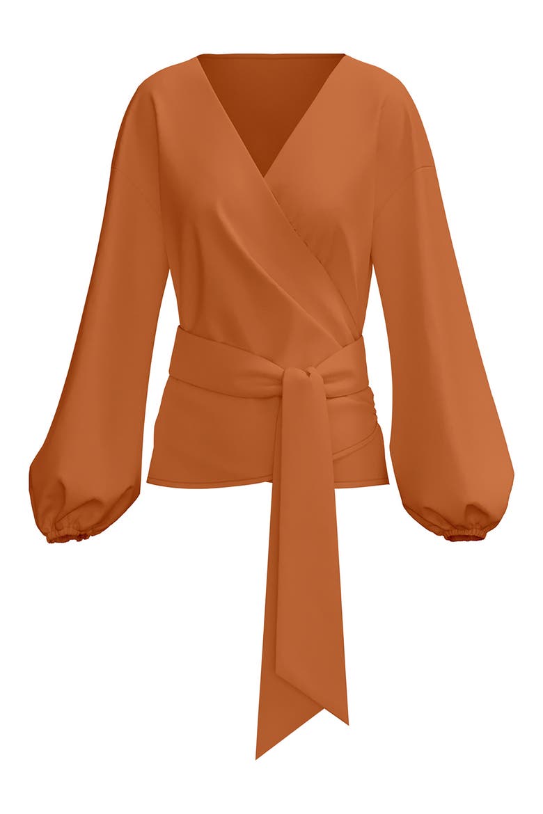 Aida Wrap Blouse, Alternate, color, RUST