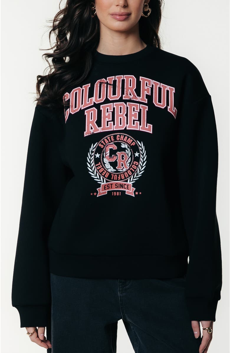 Colourful Rebel CR Varsity Relaxed Sweat, Main, color, Black