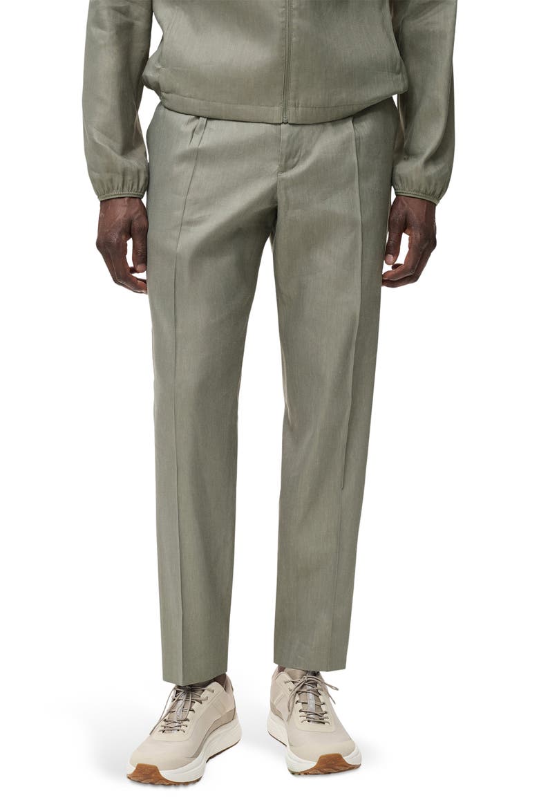 Pleated Linen Blend Pants, Main, color, OLIVE GREEN